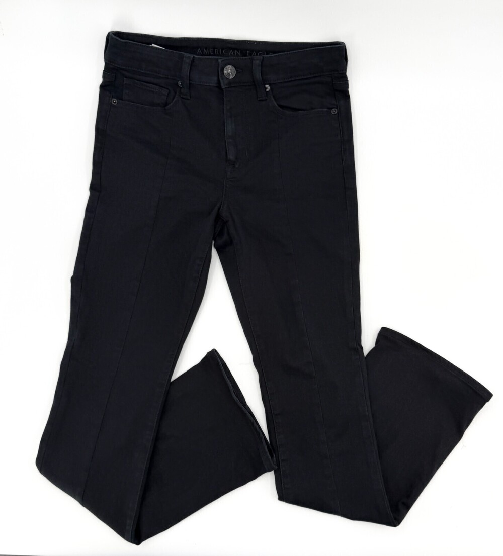 American Eagle Jeans Womens 6 Black Flare Wide Leg High rise Skinny Kick